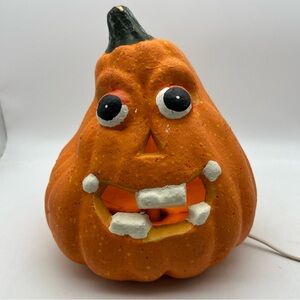 Vtg Plastic Pumpkin Jack-o-lantern 9” High Halloween  80s Light Up Silly Face